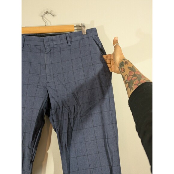 J. Crew Pants Men Sz 34 Navy Plaid Ludlow Slim Fit Straight Leg Chino Trousers - Picture 6 of 11